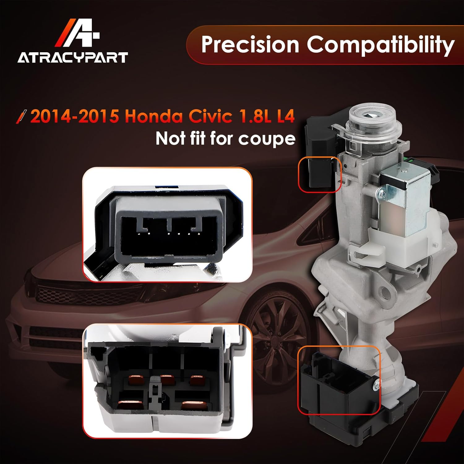 Ignition Switch Lock Cylinder, Compatible with 2014-2015 Honda Civic 1.8L L4, Assembly with Remote Key (ID47 Chip 313.8MHZ Freq), Replaces# 06351-T6P-H01