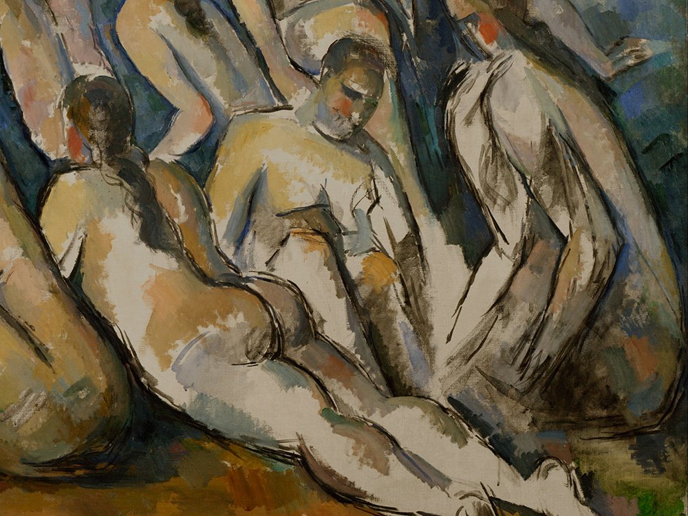 Détail Les Grandes Baigneuses de Cézanne cadre marron pour salon élégant