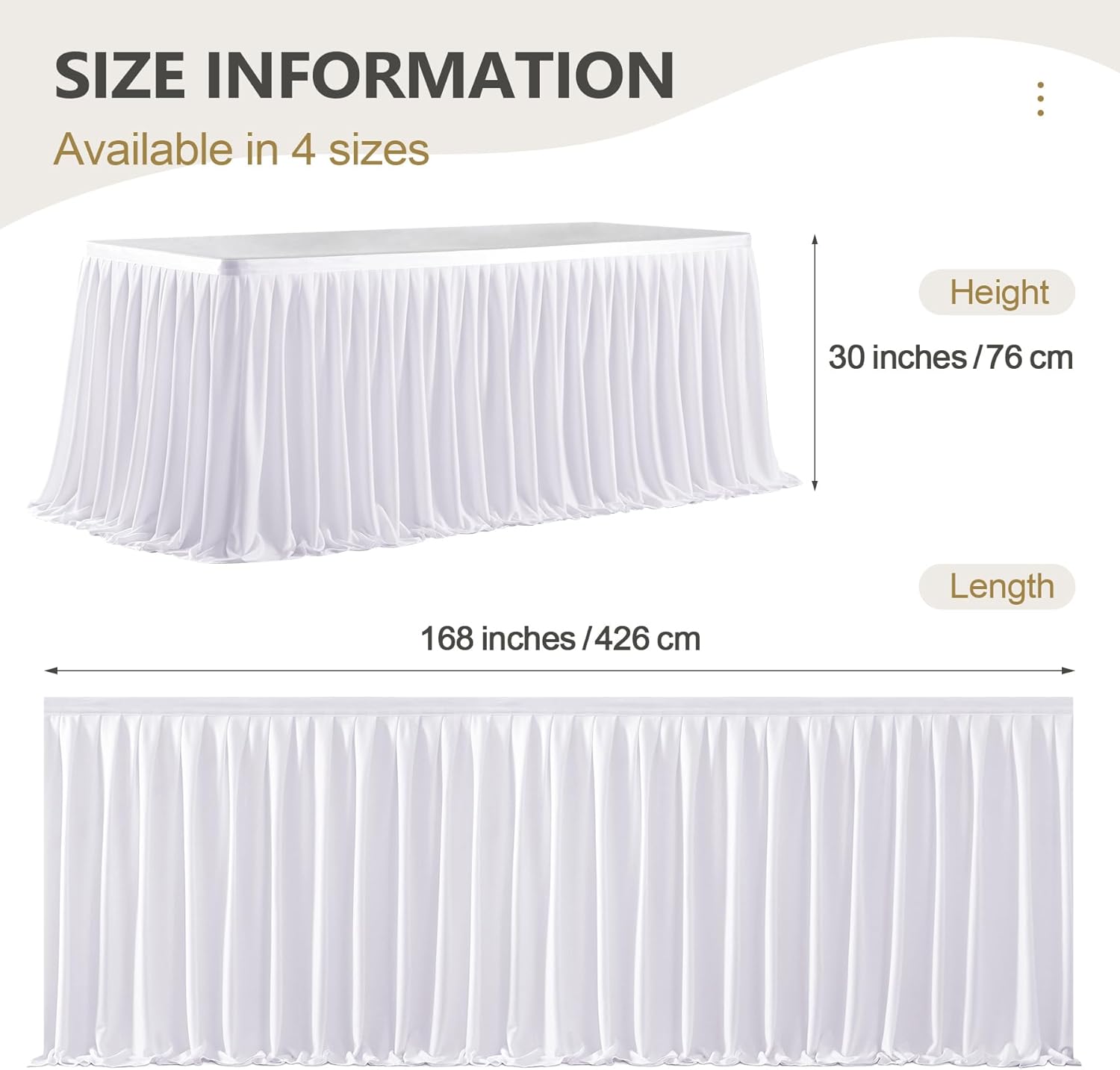 Wish Care 14ft Long White Table Skirt for Rectangle Tables Decorations - Wrinkle Resistant Polyester Pleated Table Skirting Desk Skirts for Office Baby Shower Birthday Party Wedding Banquet