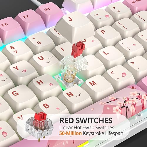 Miniatura 2 de surmen Teclado rosa de tamaño completo con teclado numérico, 104 teclas RGB con cable teclado mecánico para juegos retroiluminado con teclas PBT,