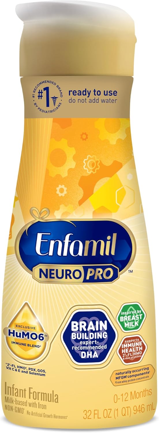 Enfamil NeuroPro Ready-to-Use Baby Formula, Ready to Feed, Brain and Immune Support with DHA, Iron and Prebiotics, Non-GMO, 32 Fl Oz Bottle