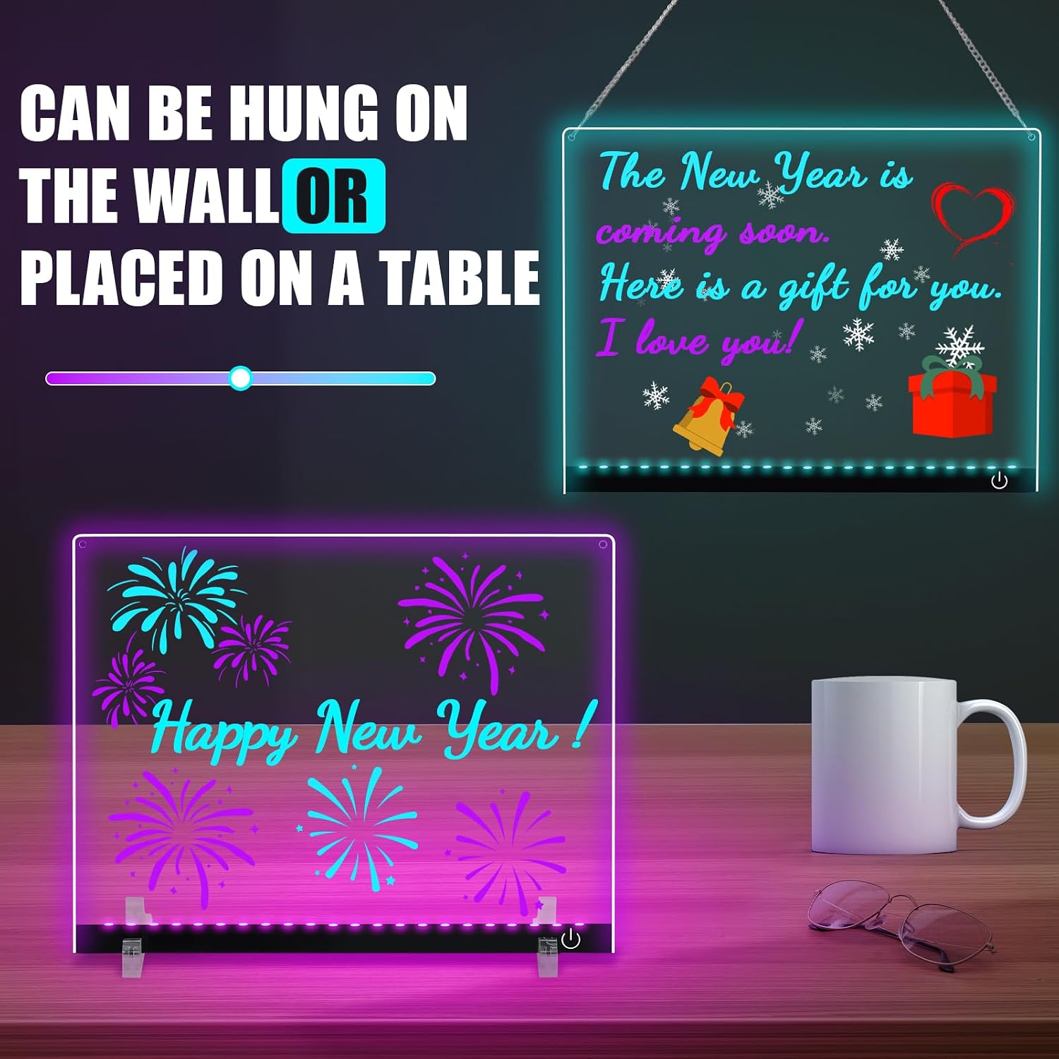 Doodle Glow, LED Note Board with Colors, 14.1"x11" Arvana Acrylic Dry Erase Board, 16M-Color LED Light-Up Memo Board w/Music Sync, APP & Remote, Stand & 7 Markers, Neon Glow Display (Black)