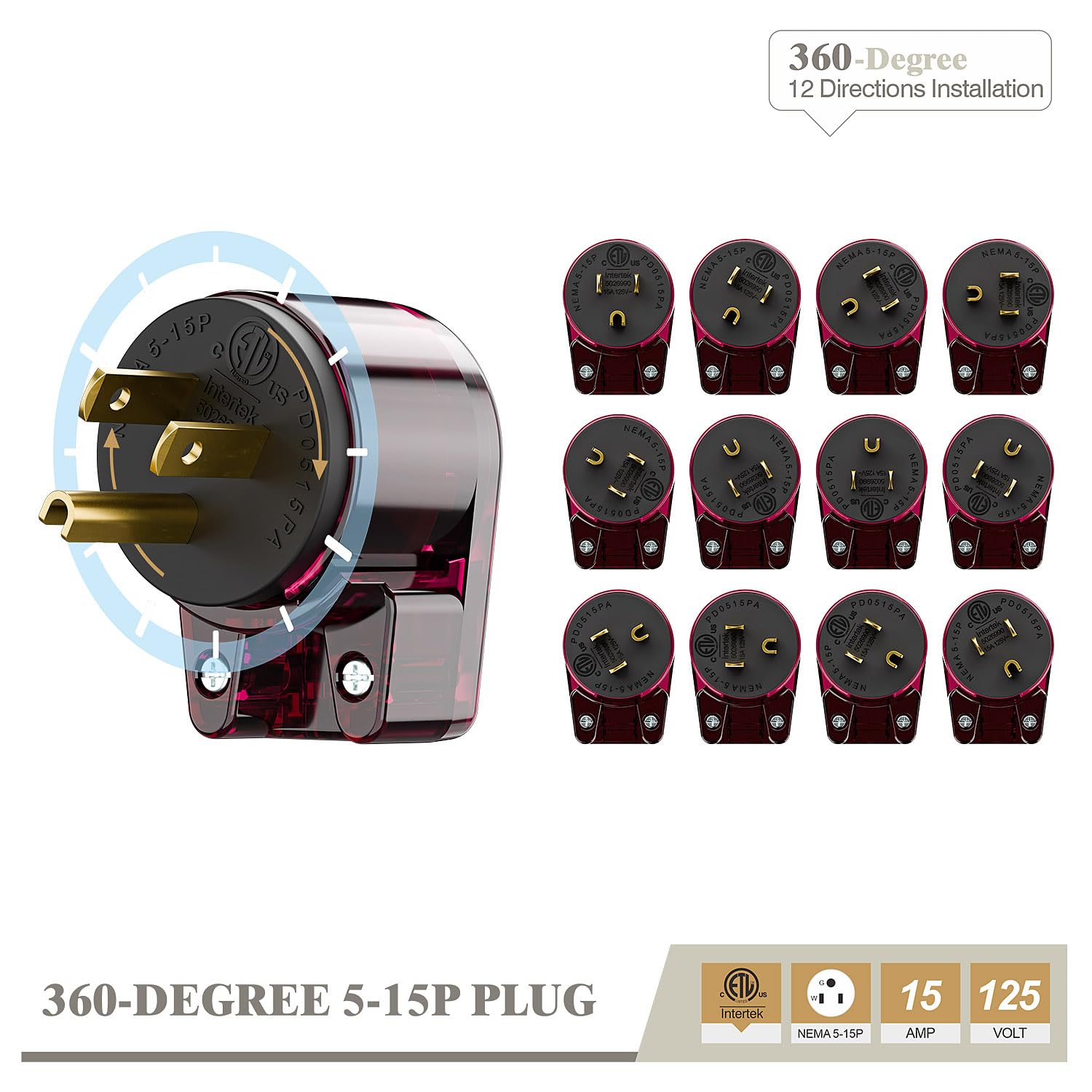 Amazon.co.jp: (3xPCS) 直角Nema 5-15P 15A 125V ACプラグ、[ETL] 簡単