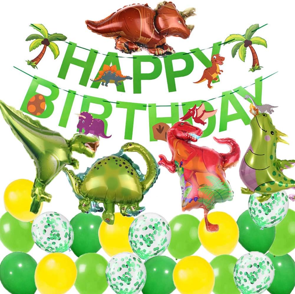 26 Pcs Dinosaur Foil Balloons - Jungle Jurassic Theme Safari Wild Theme Happy Birthday Banner Party Decorations for Baby Shower, 1st Birthday, or Any Kids Party