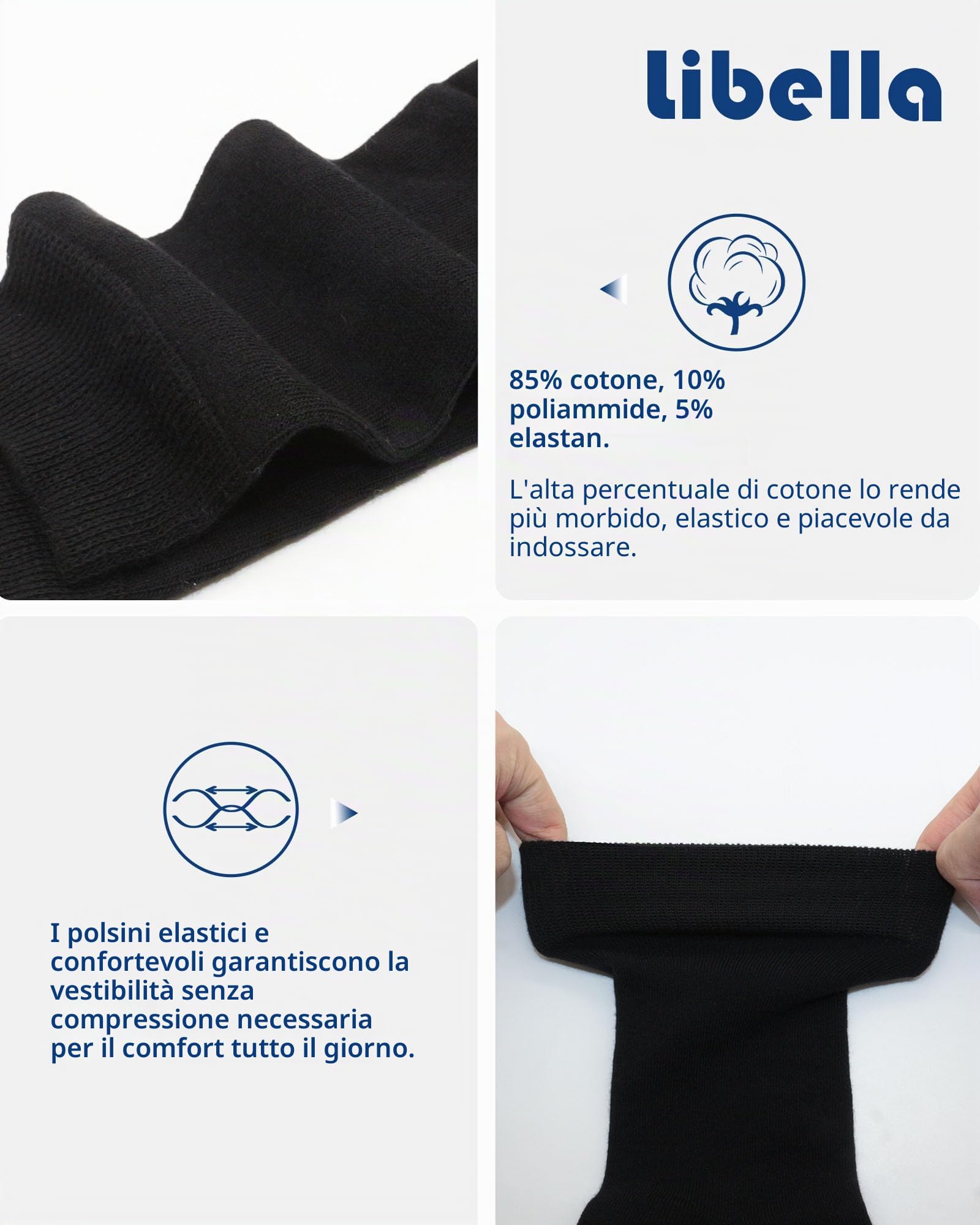 Libella 12 Paia Calzini Uomo Cotone medi Calze Estivi Uomo e Donna Calzini - Classiche Business Tempo Libero Uomo Calze Nere Traspirante e confortevole 2401