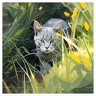 TAOPAOLAB Cat in Grass Digital Painting Kit for Adults - DIY Hiding Tabby Oil Painting on Canvas 7.87x7.87In, Framed Acrylic Paint Kit, Good for Beginners, Animal Lover Home Decor or Gift Artwork