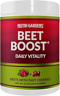 NutriGardens Beet Boost Beet Root Powder Nitric Oxide Booster and Energy Supplement, USA Grown Beets + Tart Cherry, Whole Beetroot Supplement, Red Beet Root Super Juice Beats All Vegan Supplements 8.5 Oz
