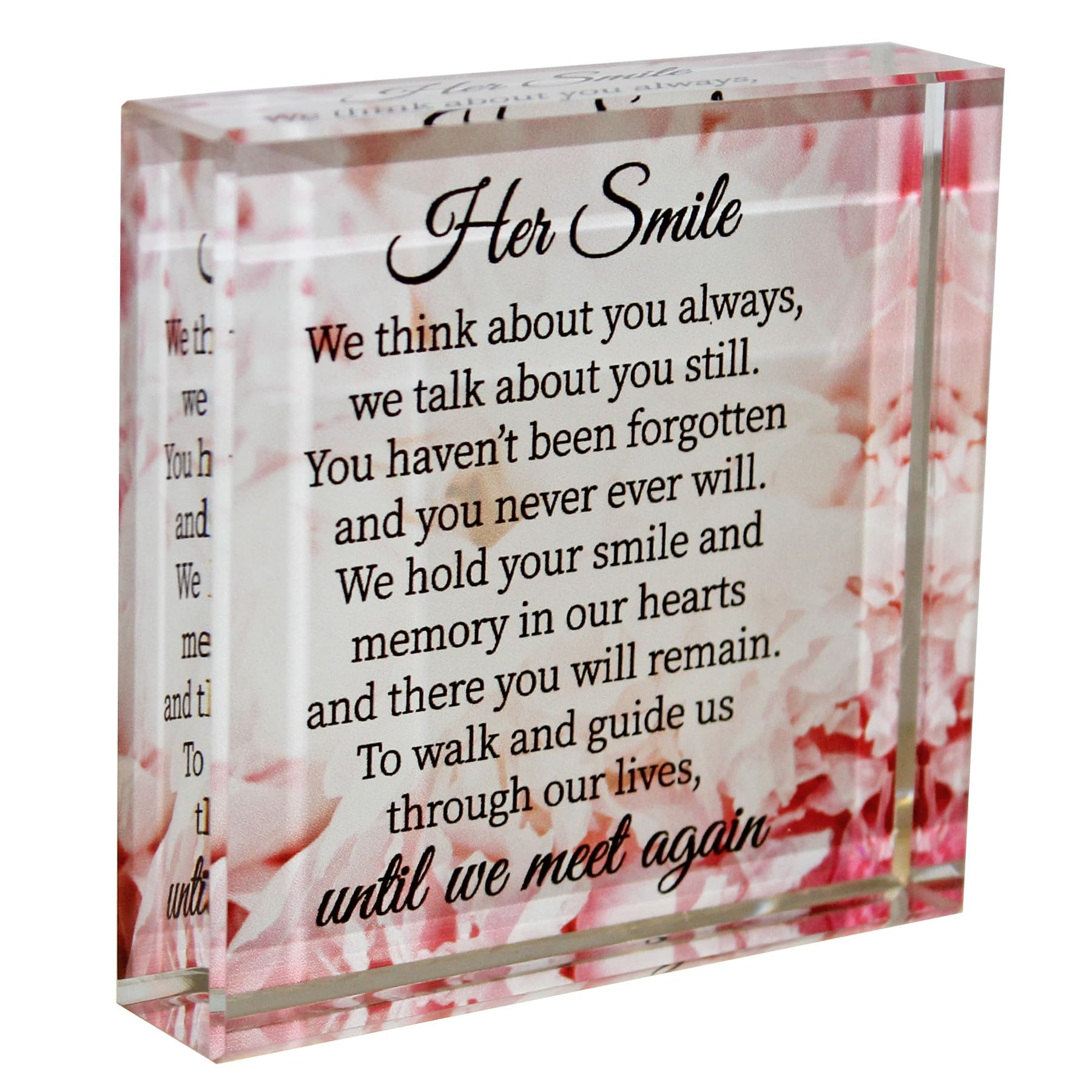 Widdle Gifts Glass Memorial Block Paperweight with Wording Memorial Plaque - Her Smile