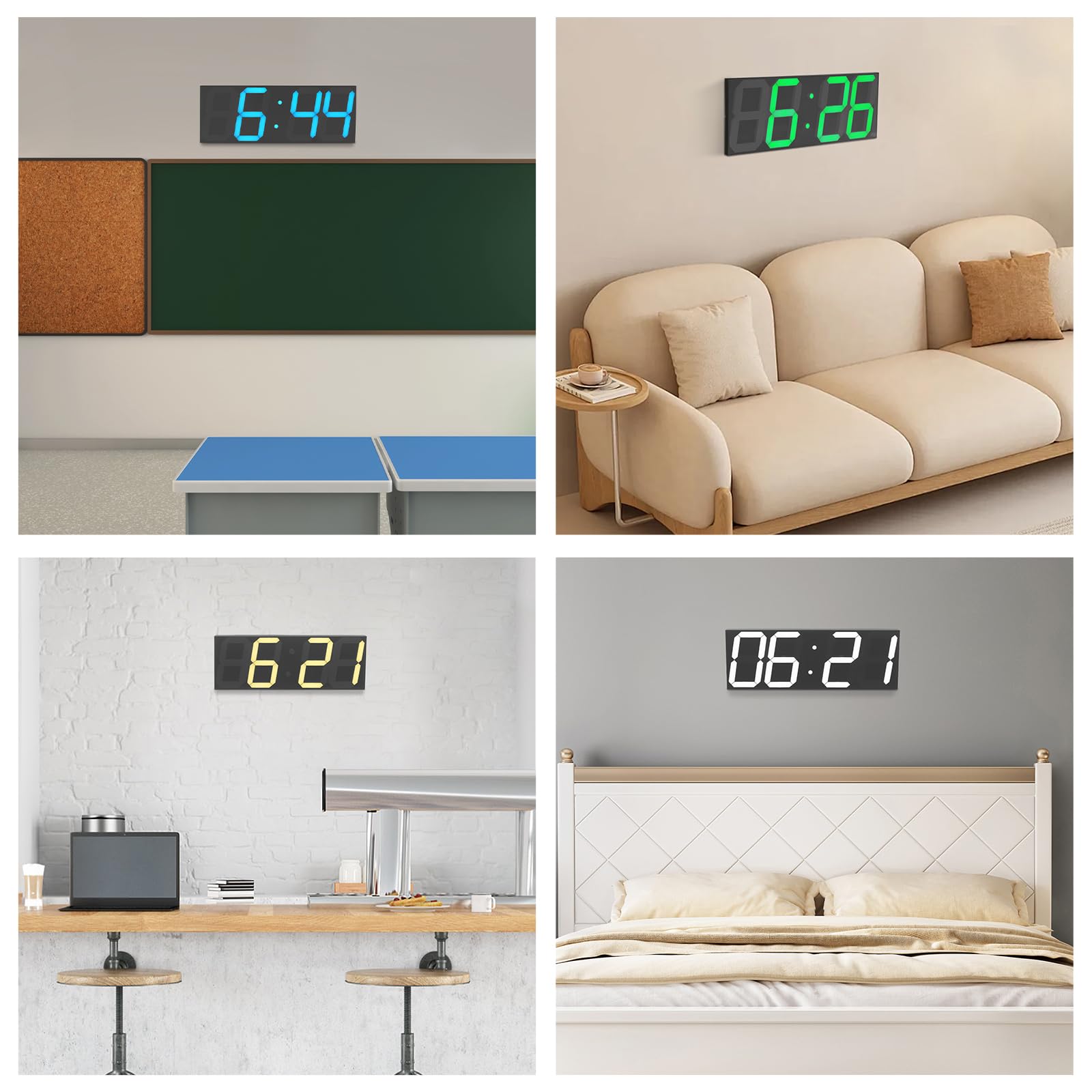 Orologio digitale a LED, 142 diodi LED, per soggiorno e camera da letto | Telecomando a 8 Livelli Regolazione Automatica della Luminosità entro 20 Metri Nero in Plexiglass e ABS