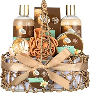 Spa Gift Basket for Women and Men, 7pcs Vanilla Coconut Bath and Body Self Care Set With Bath Bomb, Relaxation, Shower Gel, Parfume Lotion, Spa Kit, Skin Care Set, Birthday, Bridal Shower, Christmas