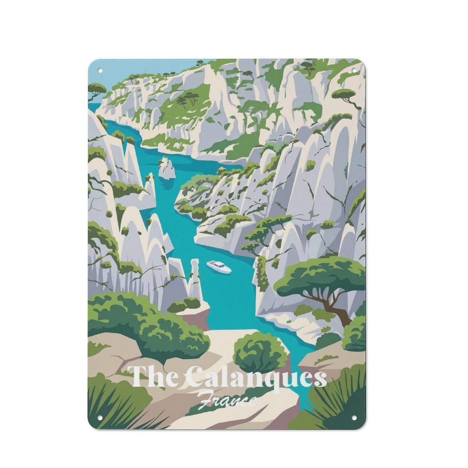 Junmoney Style-3 For Café Or Home Bar, The Calanques France Retro Metal Plaque 40X30cm, A Winter Wall Decor Update For Café-Style Decor Fans