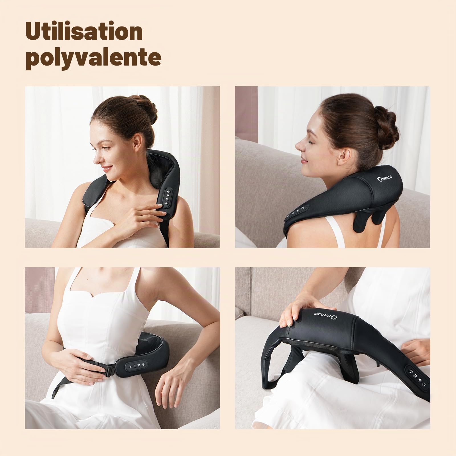 KNQZE Masseur de cou avec chaleur, tissu profond électrique 4D, massage pétrissant sans fil Shiatsu pour soulager les douleurs au cou, aux épaules et aux jambes