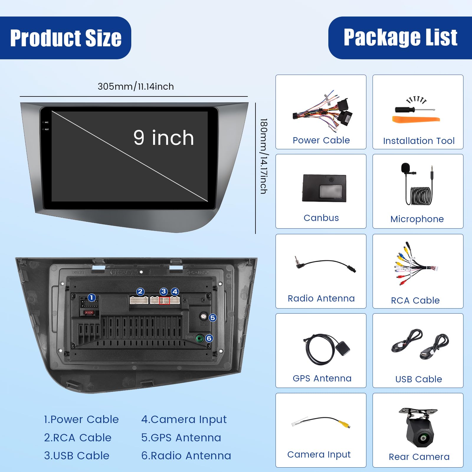 [4G+128G]Inefala Android 15 Autoradio per Seat Leon MK2 2005-2012 con Wireless Carplay Android Auto, 9 Pollici Touchscreen Stereo Auto Bluetooth con Navi GPS WiFi RDS/FM SWC Retrocamera Mic