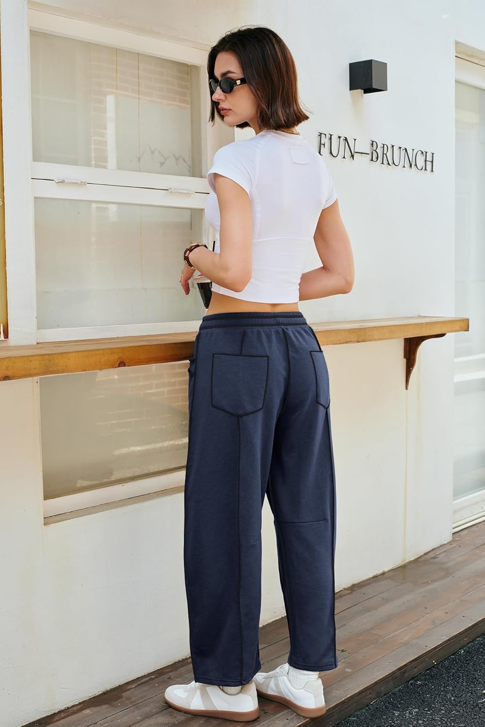 Nirovien Womens Barrel Sweatpants High Waisted Wide Leg Sweatpants Drawstring Lounge Baggy Pants Barrel Sweats - Image 4