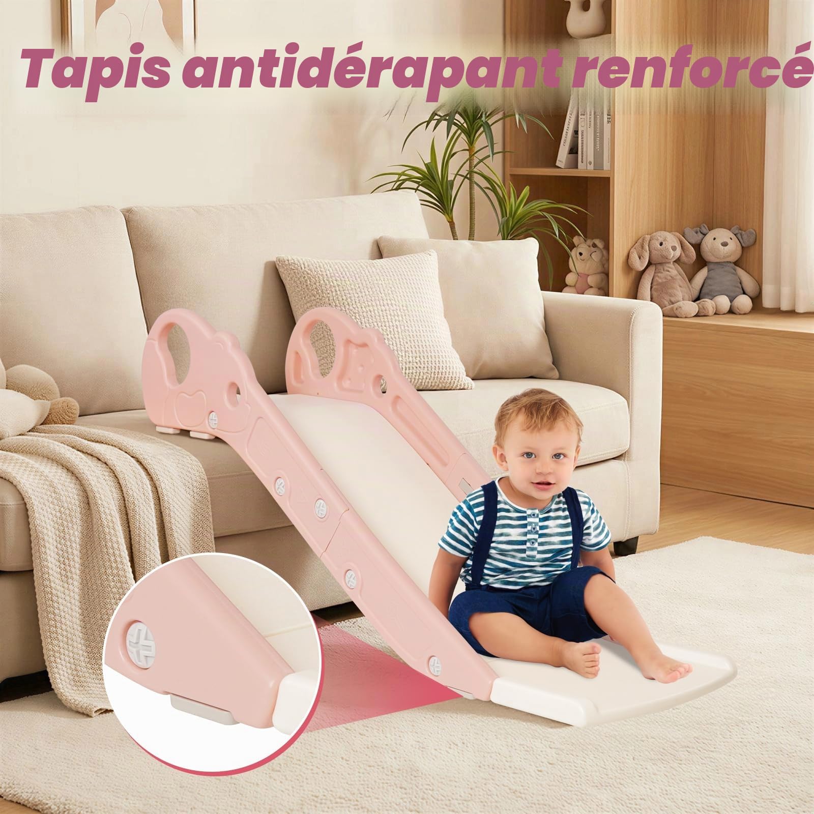 Toboggan Enfant Pliable pour Lit & Canapé, Intérieur/Extérieur, Rose | Toboggan Bebe et Enfant Pliable pour Lit & Canapé, Intérieur/Extérieur, Rose; Facile à Ranger