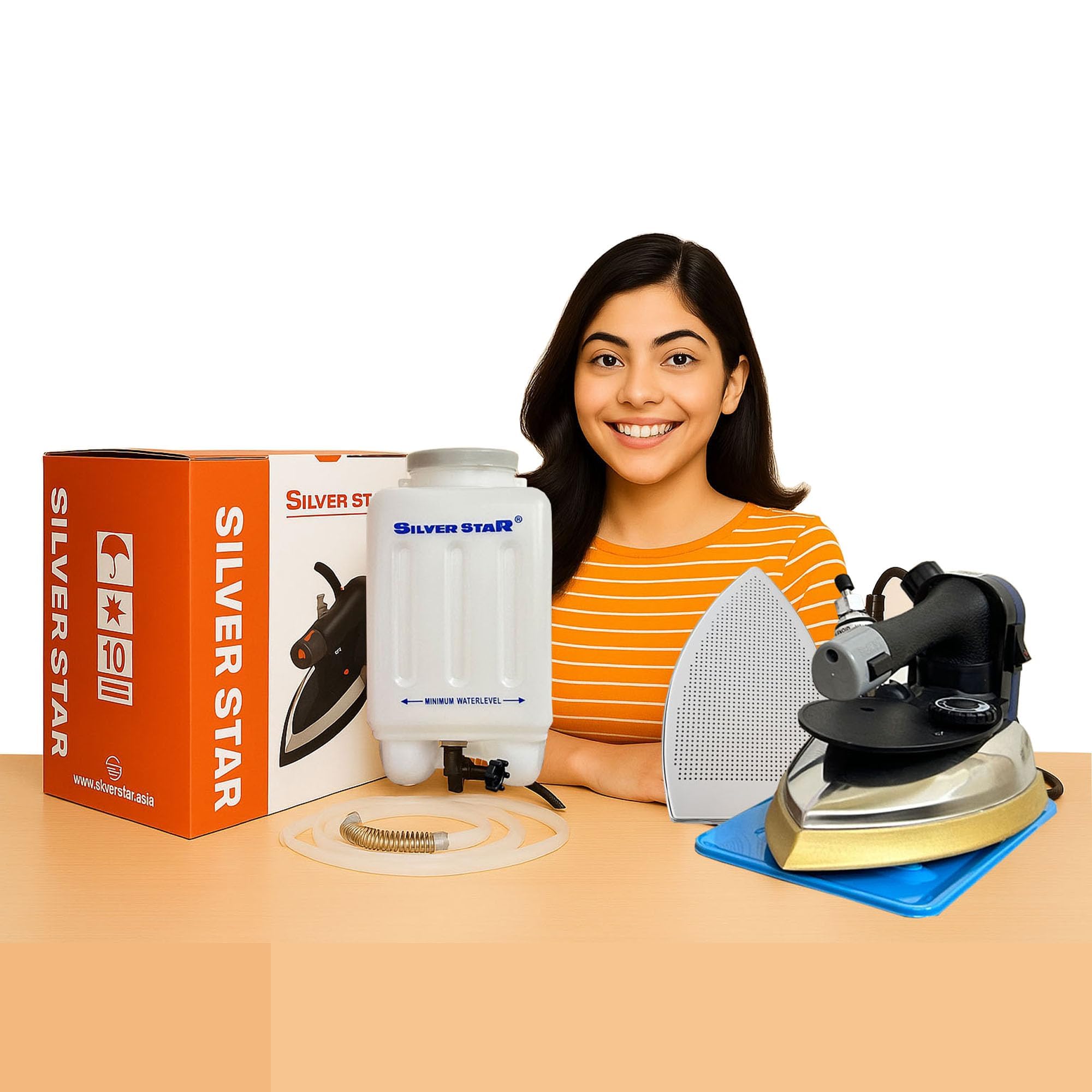 Gemsy 220V Industrial Silver Star Steam with Teflon Shoes ES 300L, 4.0 L Water Tank - Heavy Duty for Professional Use