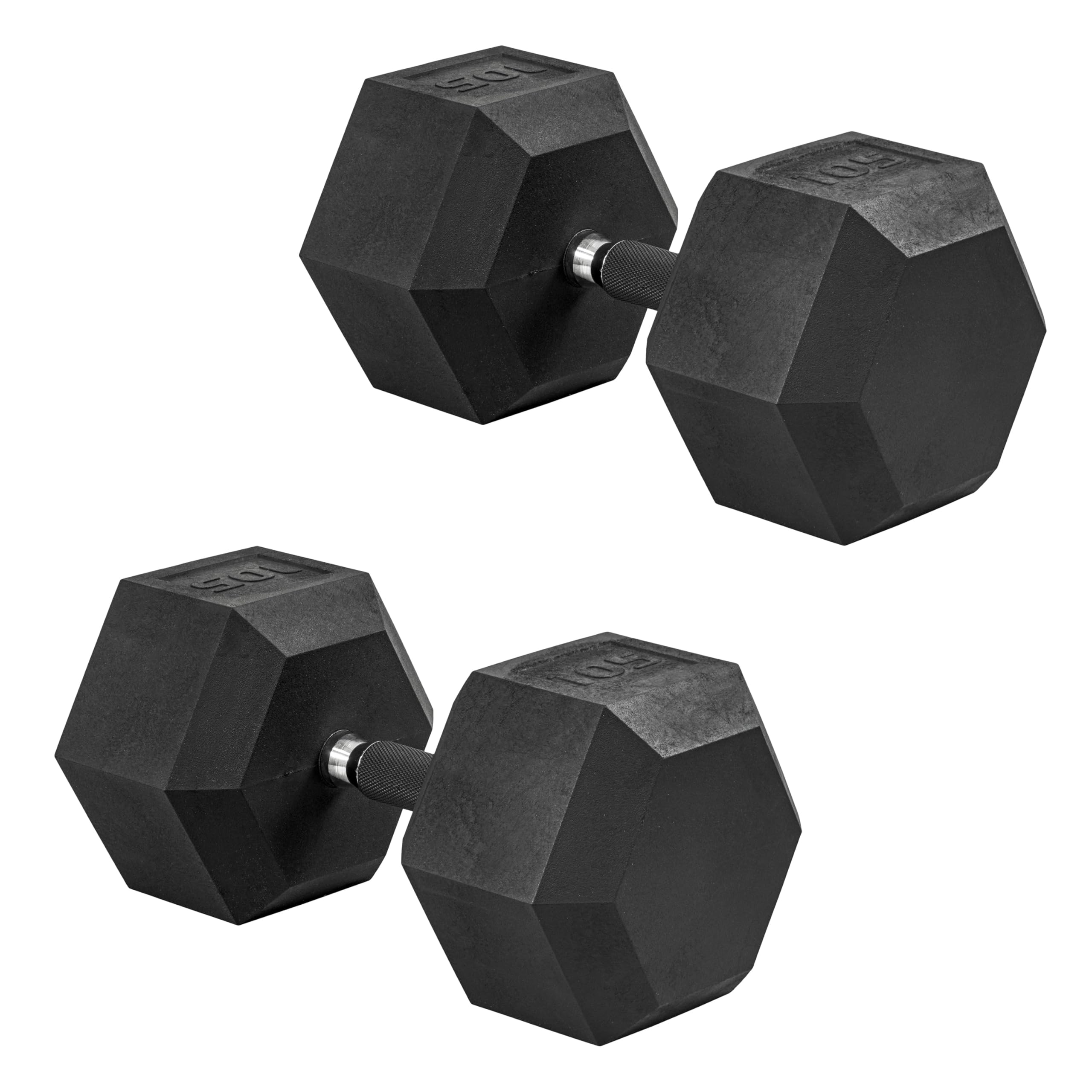 CAP Rubber Coated Dumbbell Weights, Free Weights for Home Gym Strength Training, Anti-Roll Hex Dumbbells with Black, Chrome &amp; Comfort Grip Handles, Pairs &amp; Sets