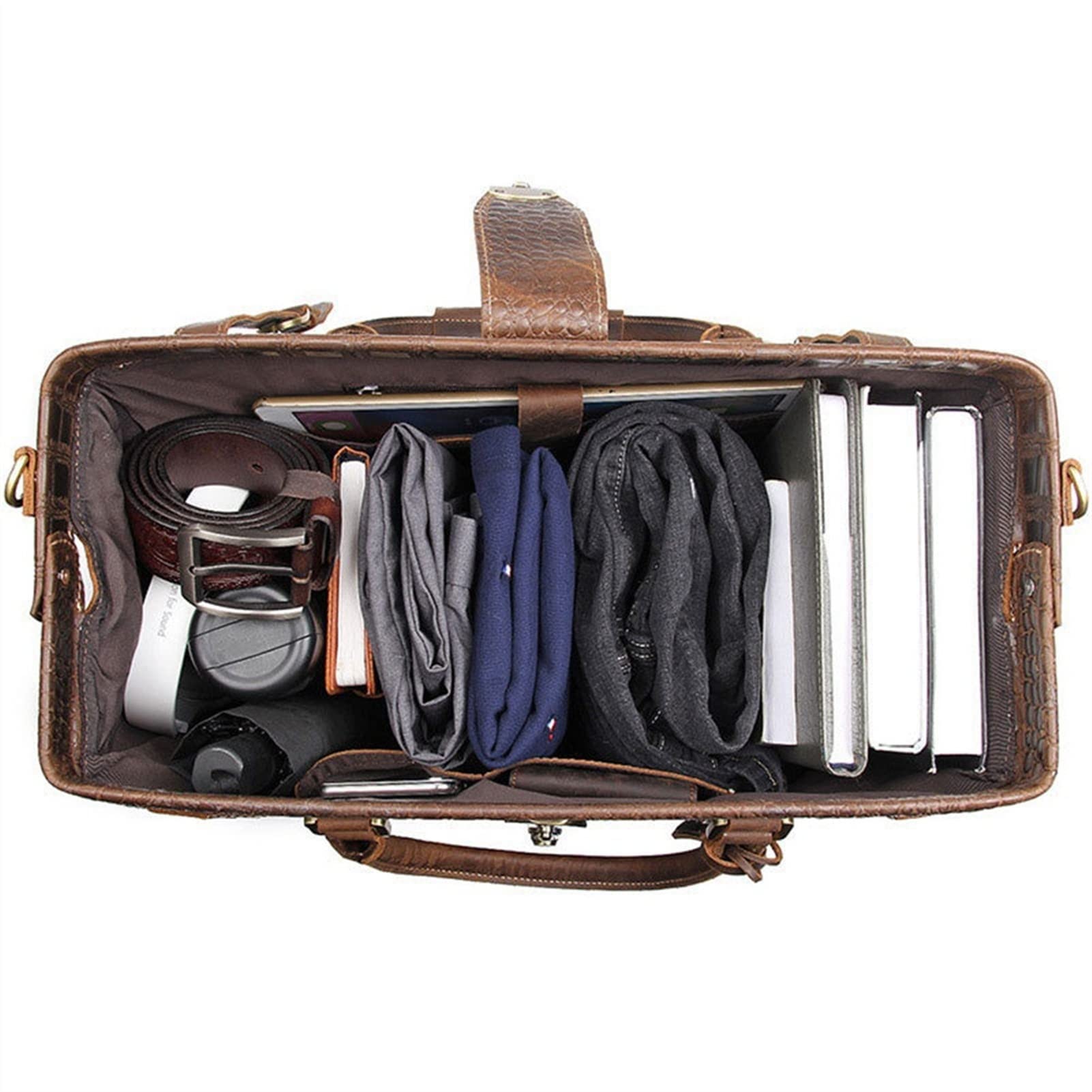 Hombre Bolso de Viaje de Equipaje Fin de Semana, Cuero Viaje Duffel Patrón de cocodrilo Unisex Casual Equipaje Bolso Gimnasio Deportes Pernocte Fin de semana Retro Lleve en la bolsa Marrón Bolsa para