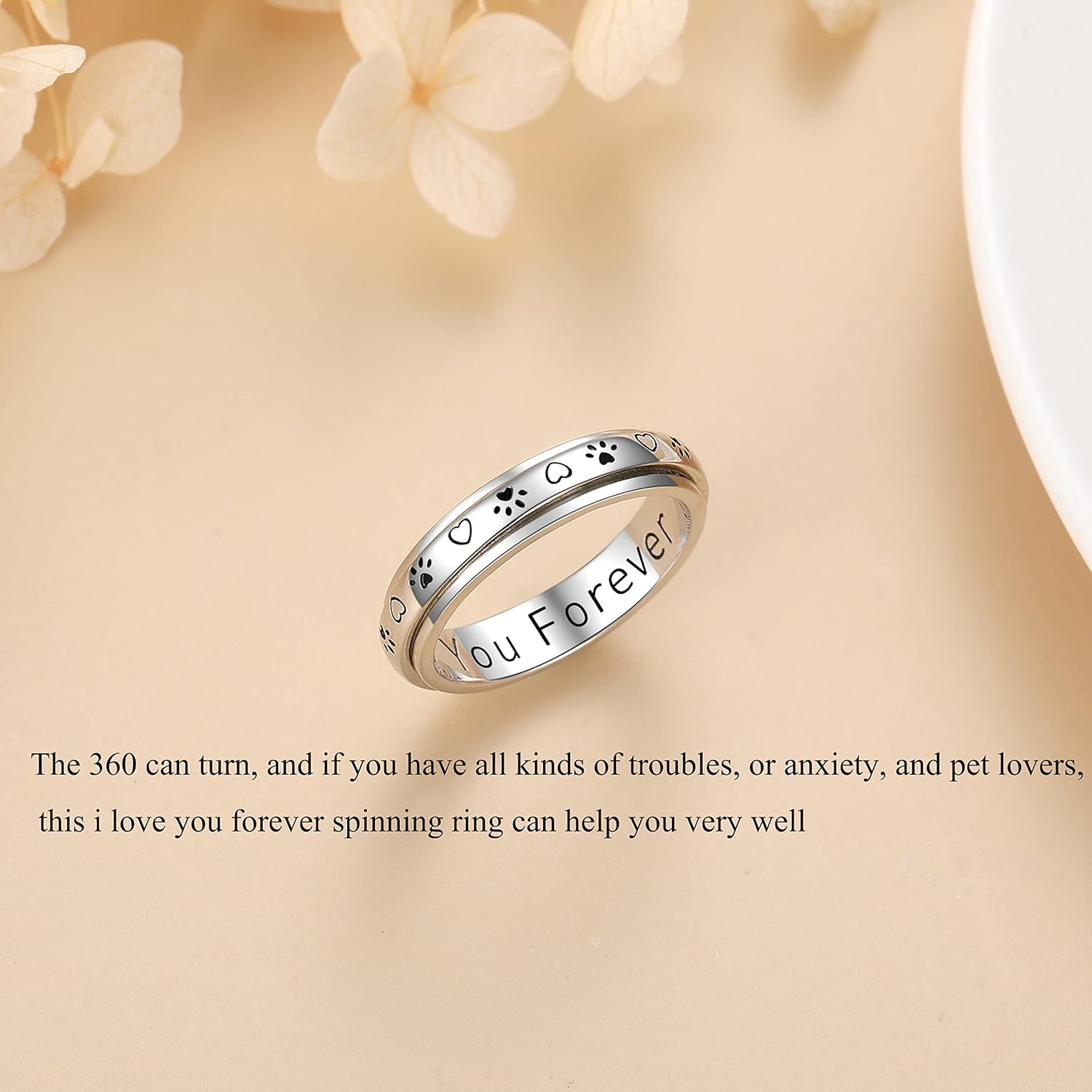 ZOEXUE Anxiety Spinner Ring - Cross/Daisy/Moon Stars/Cubic Zirconia/Paw Print Sterling Silver ADHD Stress Relieving Ring Engagement Wedding Promise Band 5-10 Sizes