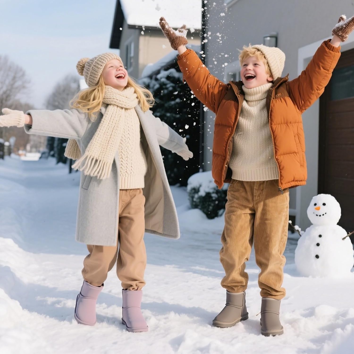 Balabala Boys Snow Boots Kids Snow Boots Girls Boys Winter Boots Warm Water Resistance Suede Boots Classic Solid Casual