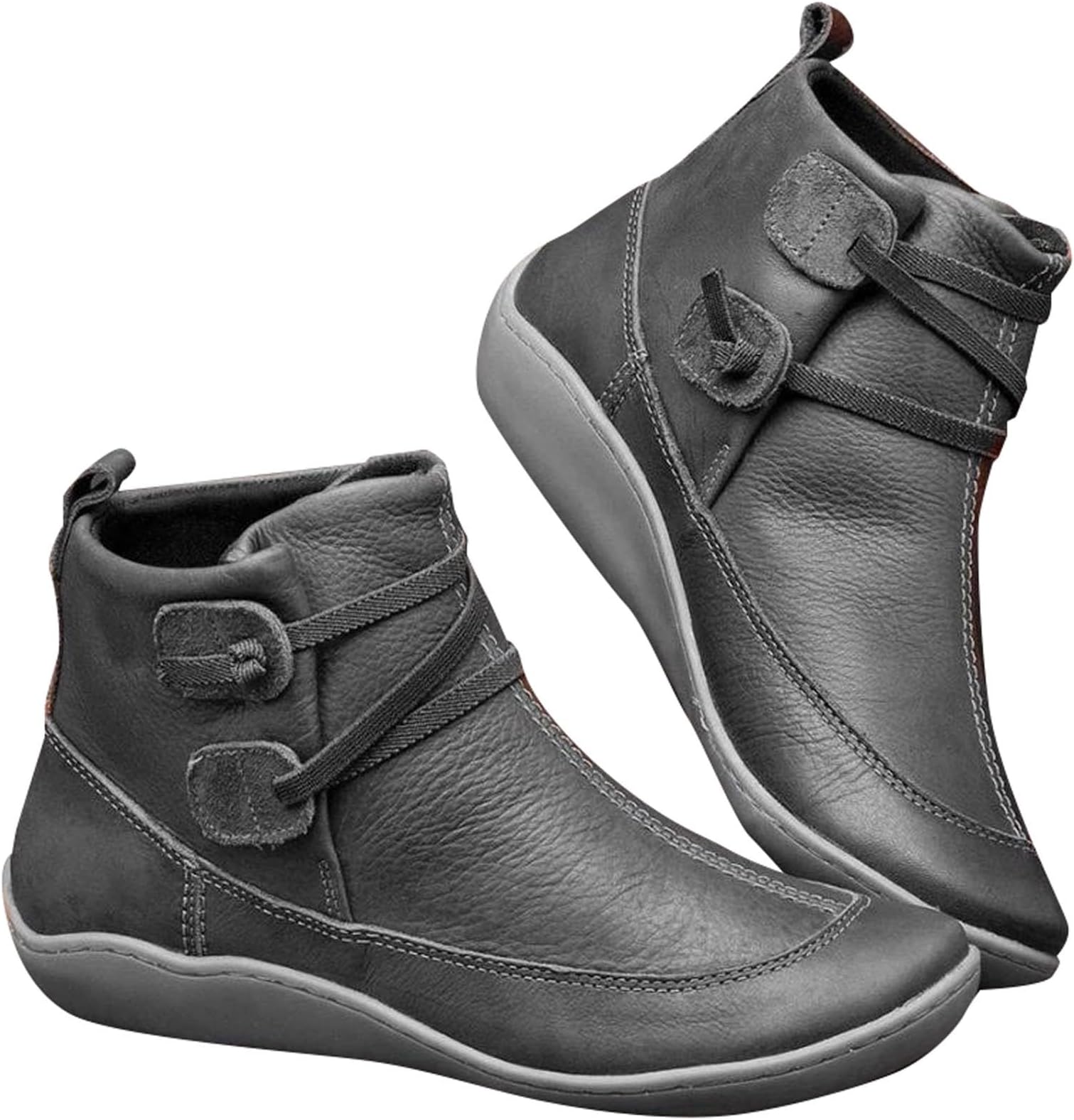 Women's Vintage Ankle Boots Arch Support Shoes for Women with Side Flat Ankle Boots Women Boots for Women Low Heel Leather