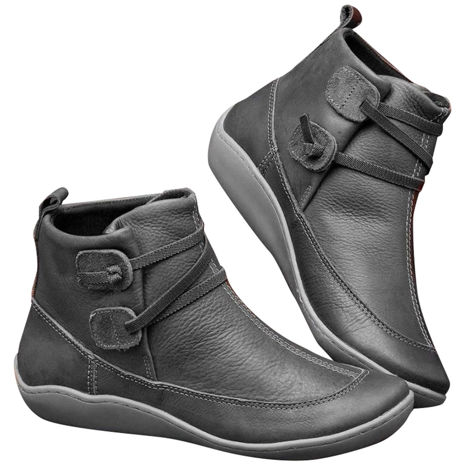 Women's Vintage Ankle Boots Arch Support Shoes for Women with Side Flat Ankle Boots Women Boots for Women Low Heel Leather