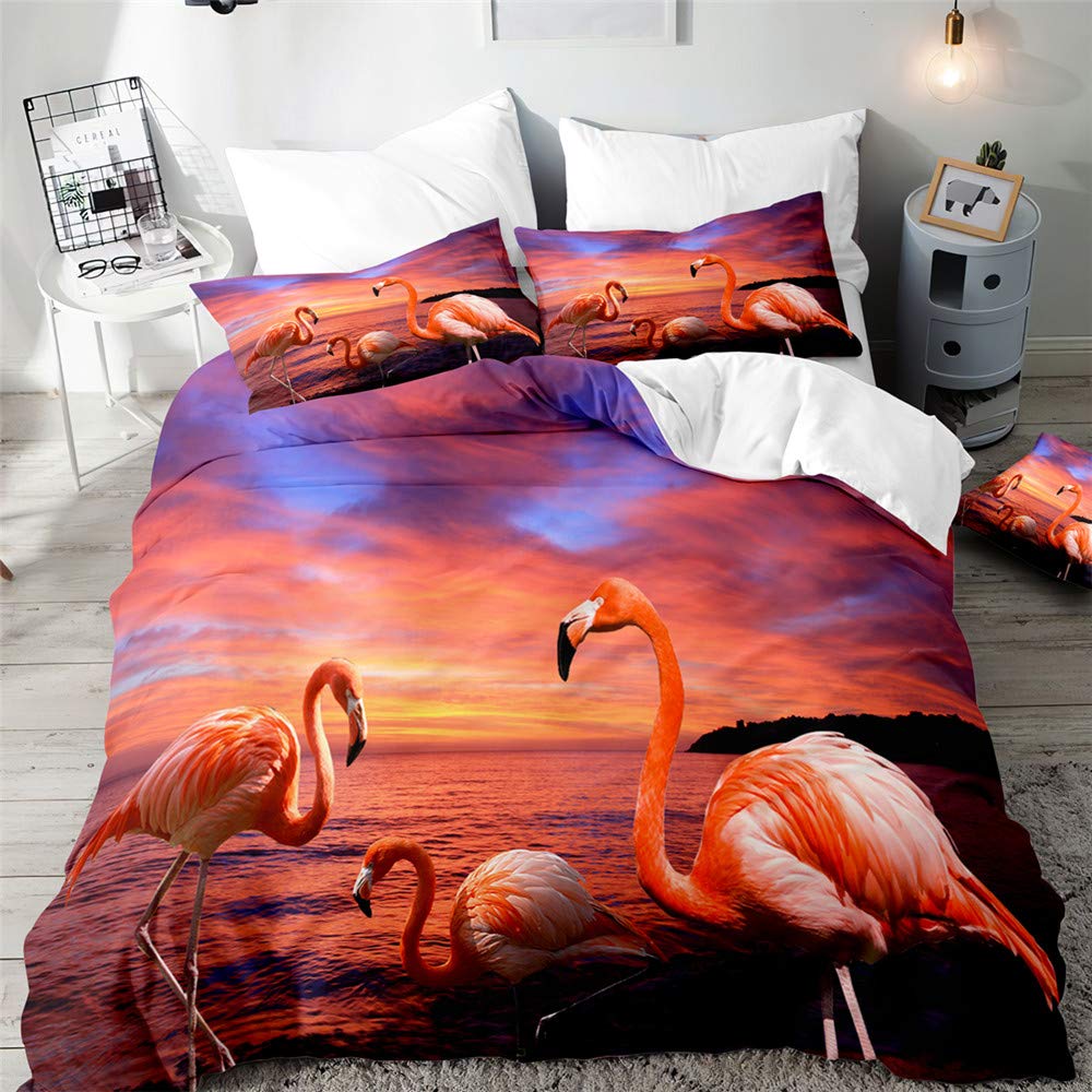 Morbuy Boys Flame Sky Flamingo Duvet Cover Set For Single Double Super King Size Bed, 3D Printed Microfiber Bedding Sets Duvet Set With Pillowcases And Quilt Case (,Double-200X200cm)