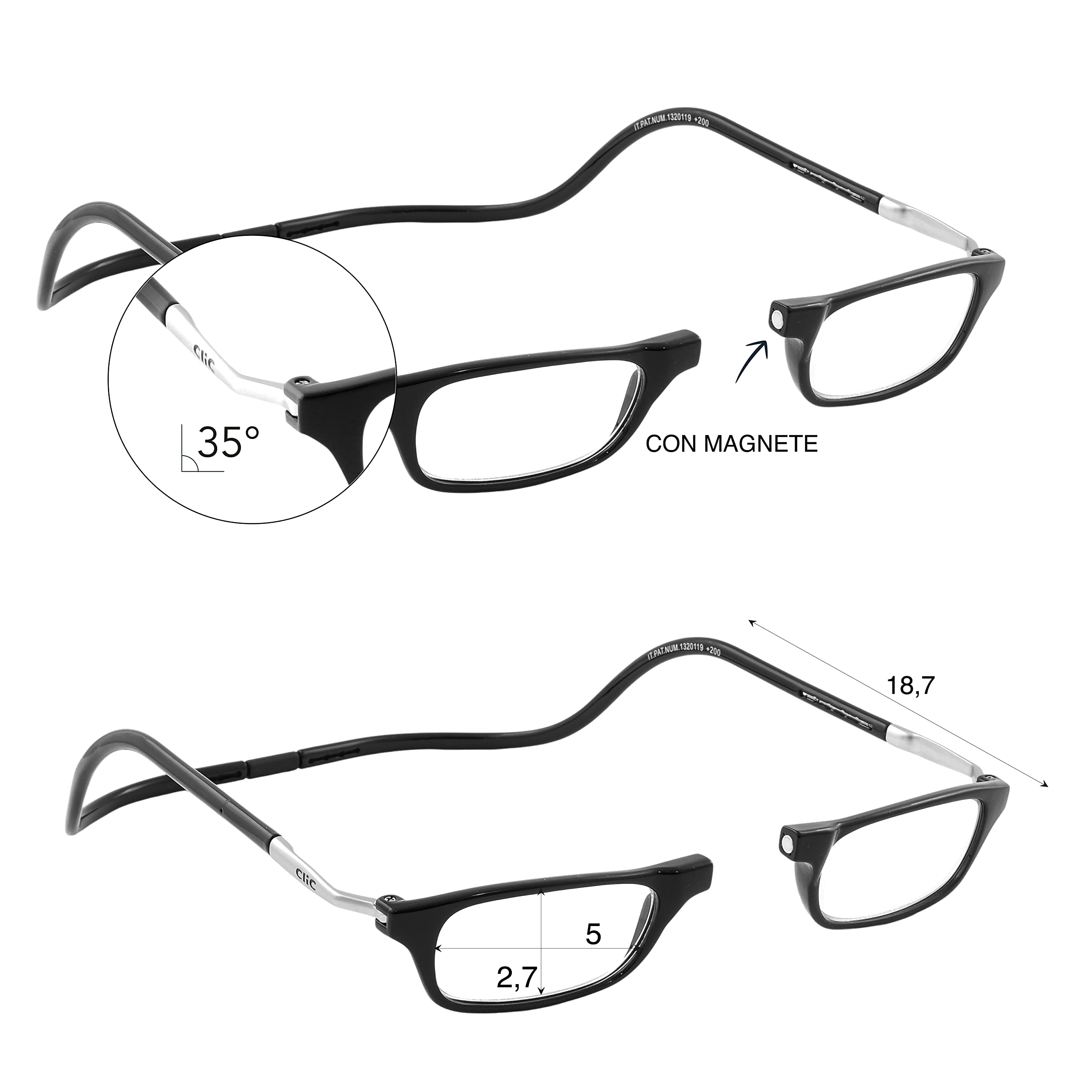 Lunettes de lecture pour hommes et femmes XXL | Lunettes de lecture avec aimant | Lunettes de lecture en poliamide TR90 | Lunettes monofocales flexibles.