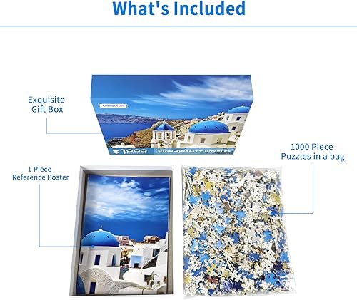 Miniatura 5 de Rompecabezas de 1000 piezas para adultos, rompecabezas de ensueño del mar Egeo, rompecabezas de paisaje de Grecia, Santorini, rompecabezas de escena