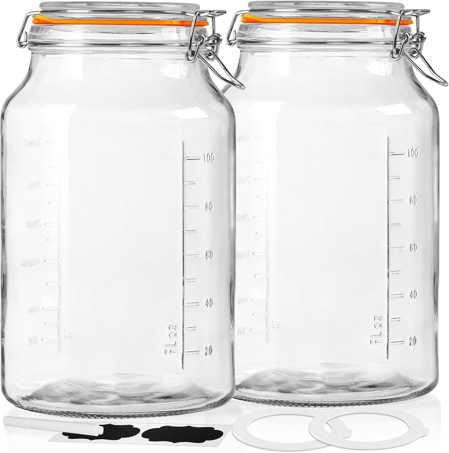Absovetu 2er Set Rund Einmachgläser mit Bügelverschluss 4 Liter - Drahtbügel-Vorratsgläser mit Deckel Luftdicht Fermentierglas für Gewürzgläser Kimchi Spaghetti Mehl Sauerteig Aufbewahrung
