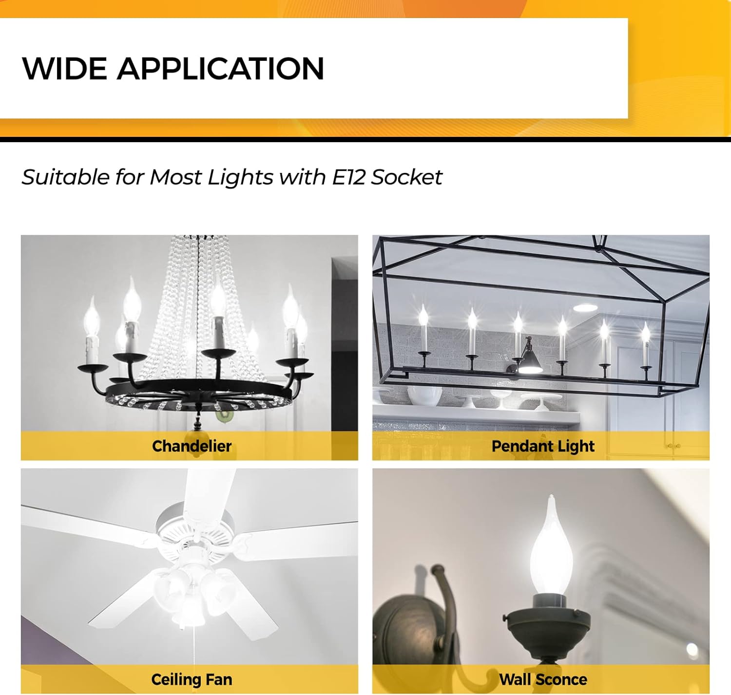 Hizashi Candelabra LED Light Bulbs, 90+ CRI, E12 LED Bulb Dimmable 40W, 5000K Daylight White 4W 450LM, CA10 Chandelier Light Bulbs, Flame Tip Candle Light Bulbs, UL Listed - 24 Pack