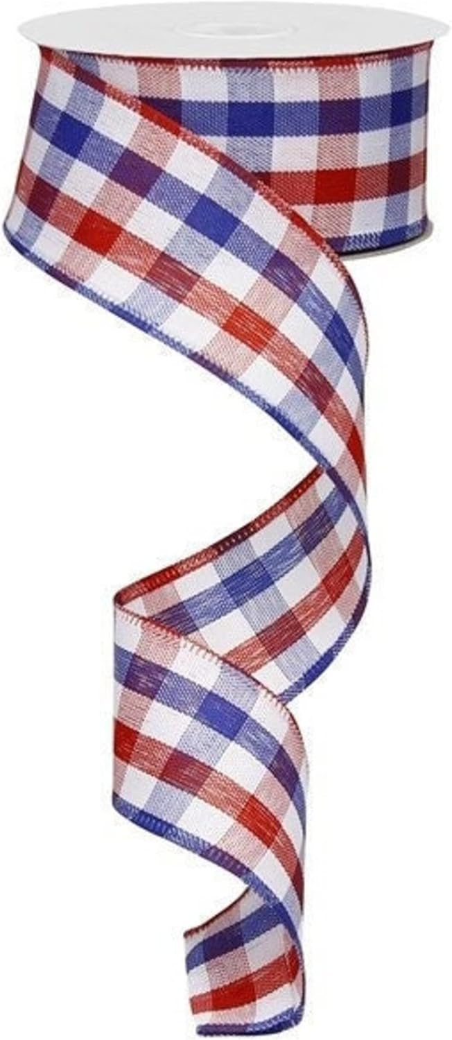 Red White Blue Checked Ribbon Patriotic Ribbon, Red Blue