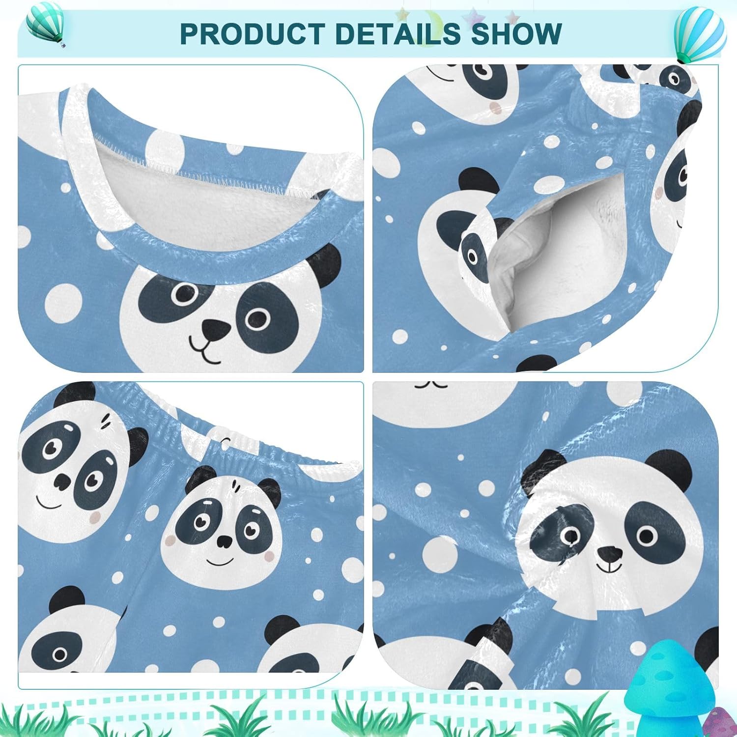 Kids Flannel Sets Head Panda Pattern Warm Plush Relaxed Clothing for Boys and Girls