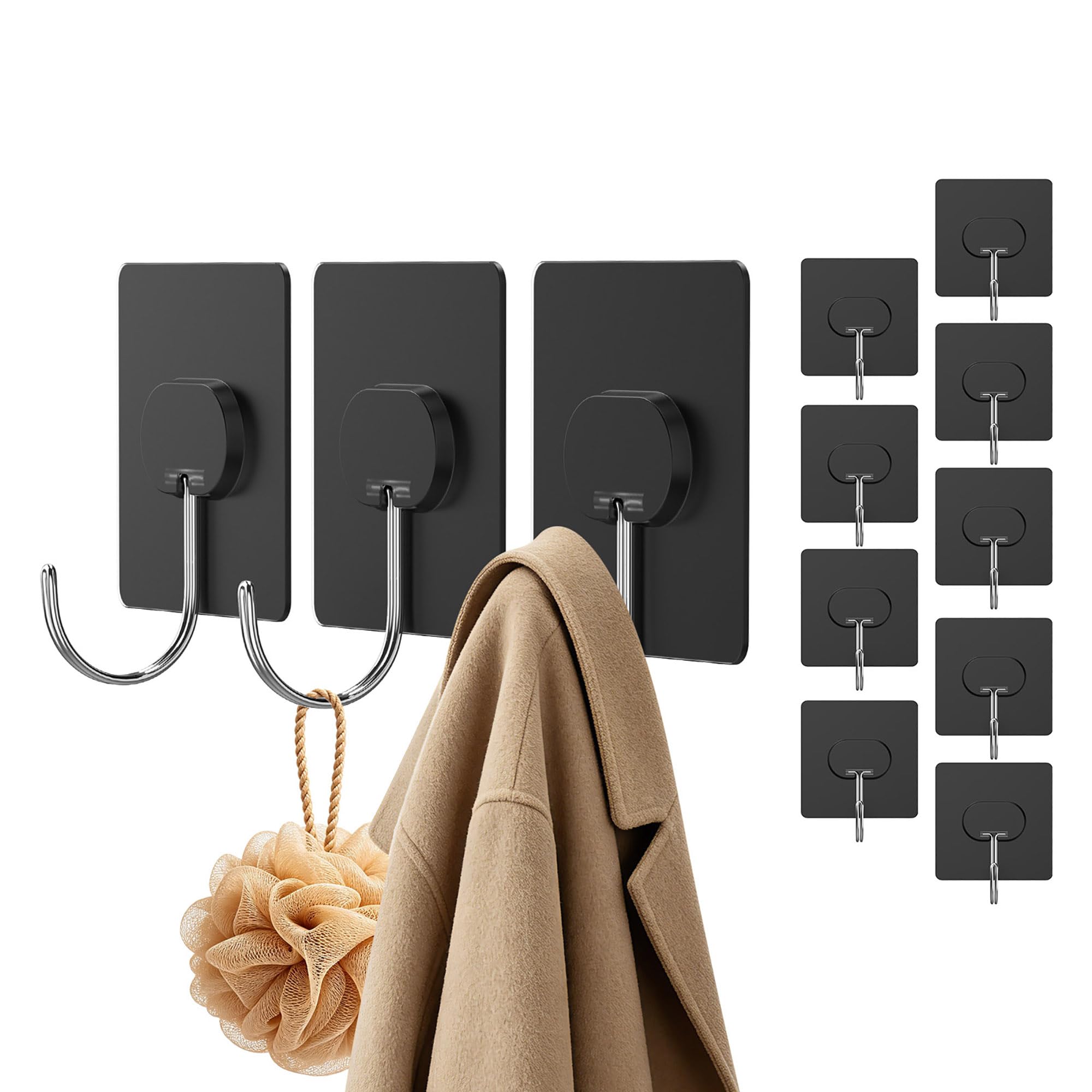 JINSHUNFA Adhesive Wall Hooks Heavy Duty Black | Mubboo