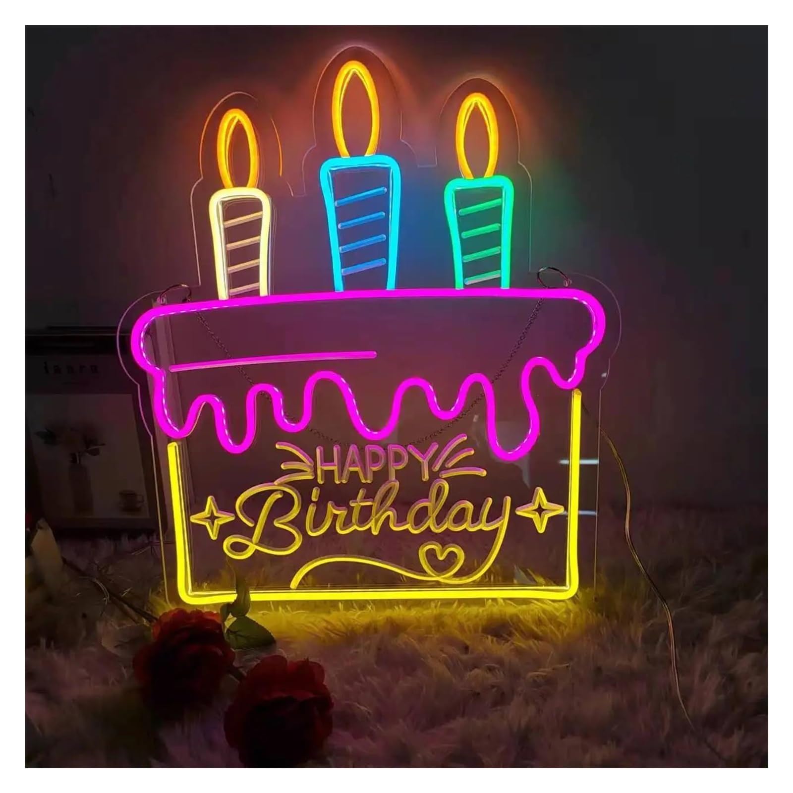 XENITE Luces Art Decoration Christmas Decoración De Fiesta, Cartel De Luz Led De Neón De Feliz Cumpleaños, Alimentado Por USB, Regulable Para Decoración De Pared, Fiesta De Boda, 36cmх40cm