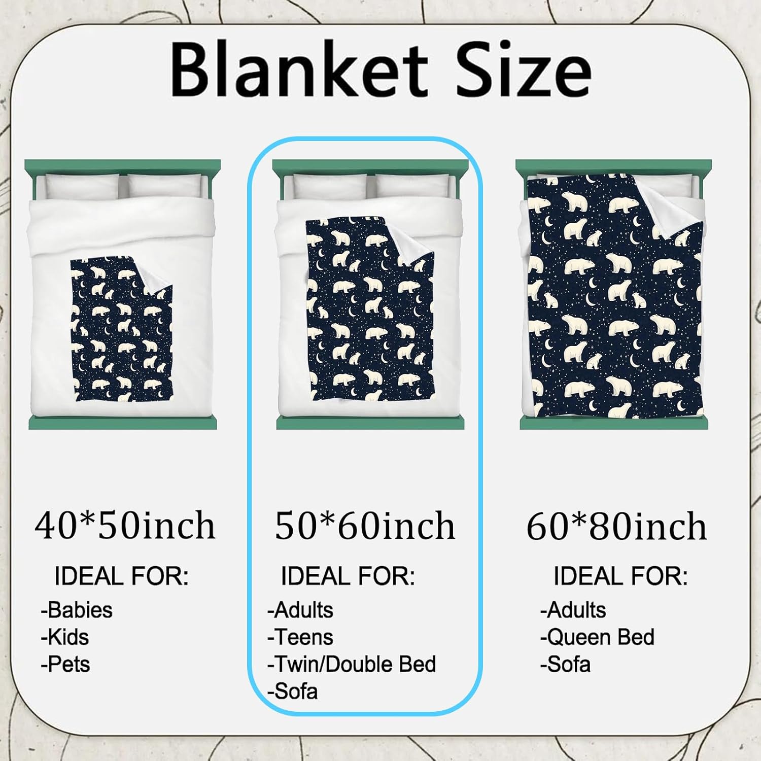 Cute Polar Bear Flannel Blanket,Night Sky Pattern Throw with Star and Moon on Navy Blue,Lightweight Fleece Blankets for Nature Lover,Couch,Cabin,Bed,Camping Winter Decor Gifts,60x50in - Image 3