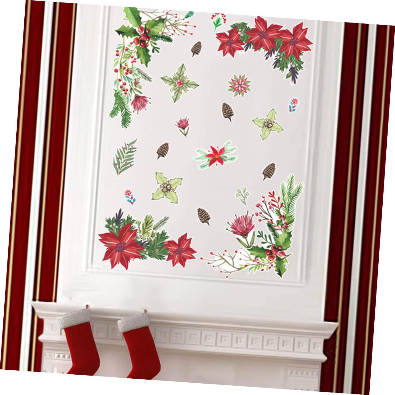 Cabilock Pegatinas de Flores Navideñas Autoadhesivas para Ventanas Decoración Navideña de PVC de Aplicar y Retirar para Fiestas y Decoraciones Interiores