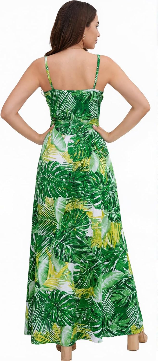 Chaos World Hawaiian Dresses for Women Boho Maxi Dress V-Neck Floral Summer Dress Beach Spaghetti Strap - Image 3