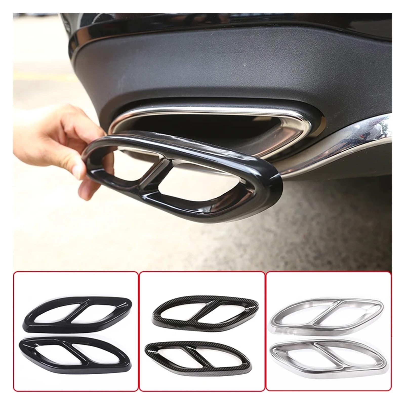 NEGRO Tail Muffler Pipe Cover Trim,Fit For, A B C E GLA GLC GLE GLS CLS Class Stainless Steel Car Rear Exhaust Throat Frame nakładka na tłumik pojazdu(Carbon Fiber)