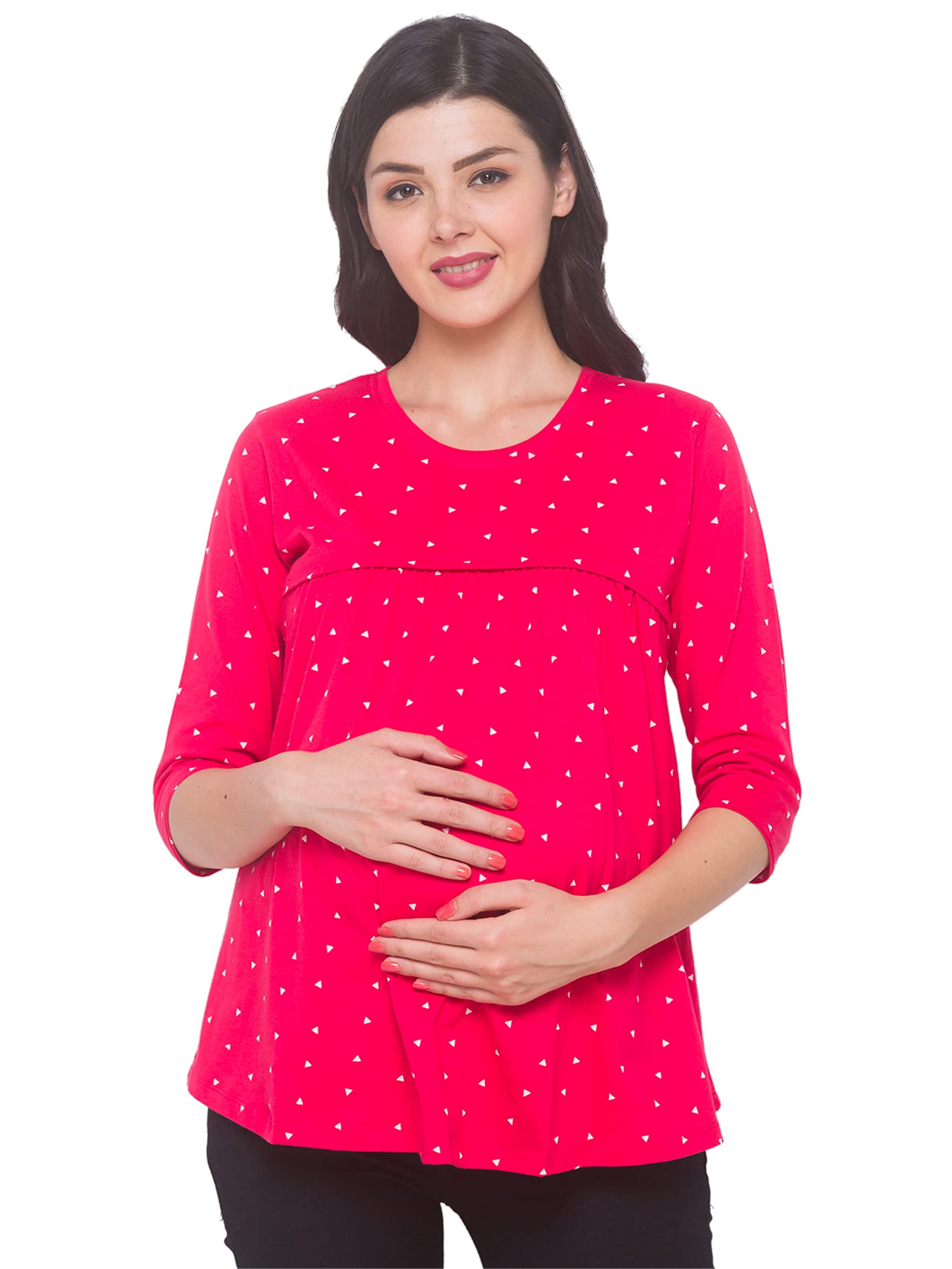 Women's Cotton Printed Regular Fit Nightwear Maternity Feeding Top-image-28