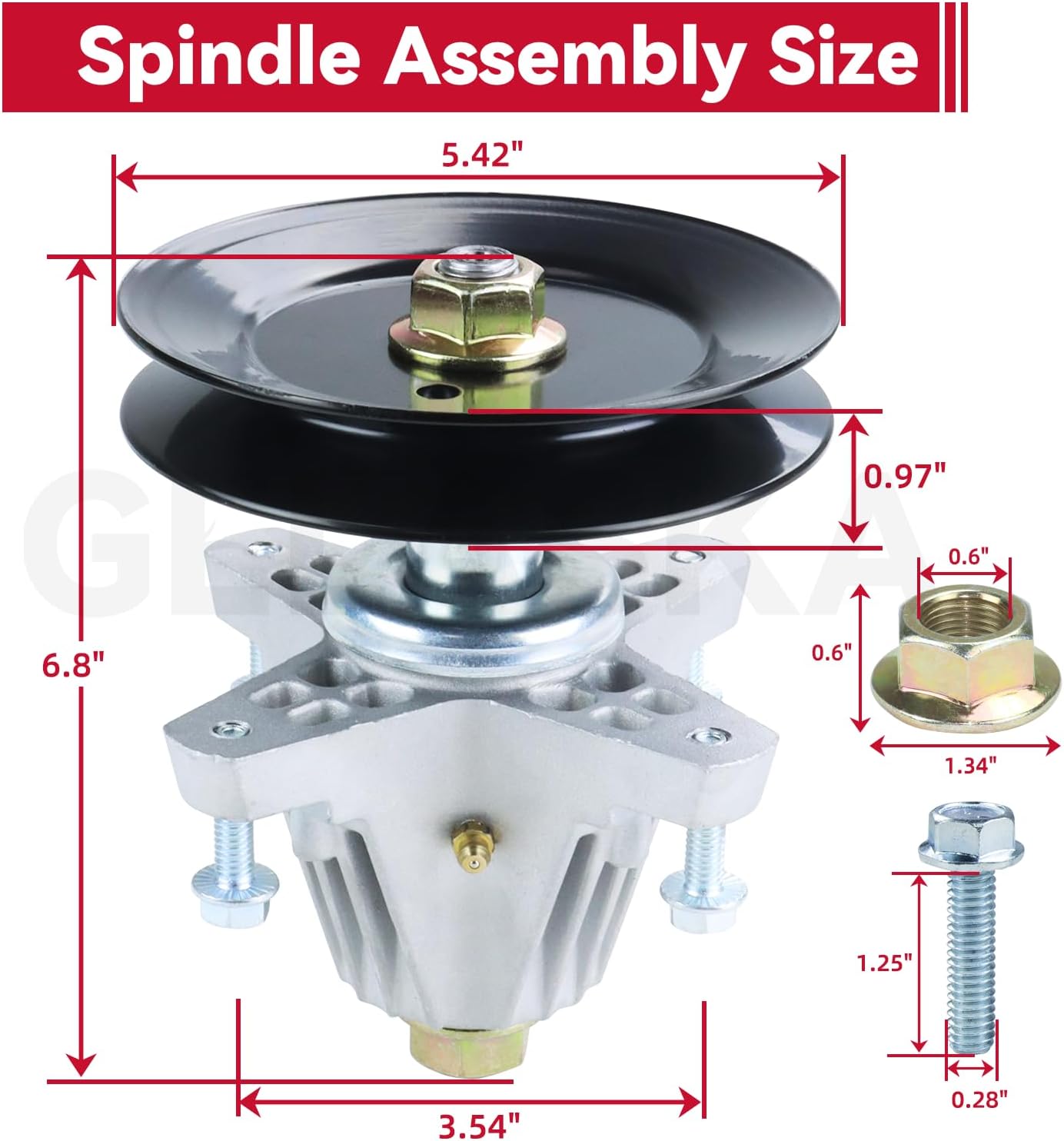 GELASKA 3 Pack 918-06978 Spindle Asssembly with 954-04329A Belt Replaces 618-06978 for Cub Cadet RZT-L54, Rzt-Lx54, RZT-L54KH, RZT-L54KW, RZT-S54, RZT-S54KW, RZT-S54KH, ZT1-54, ZT2-54, Rzt-Sx54 Mowers