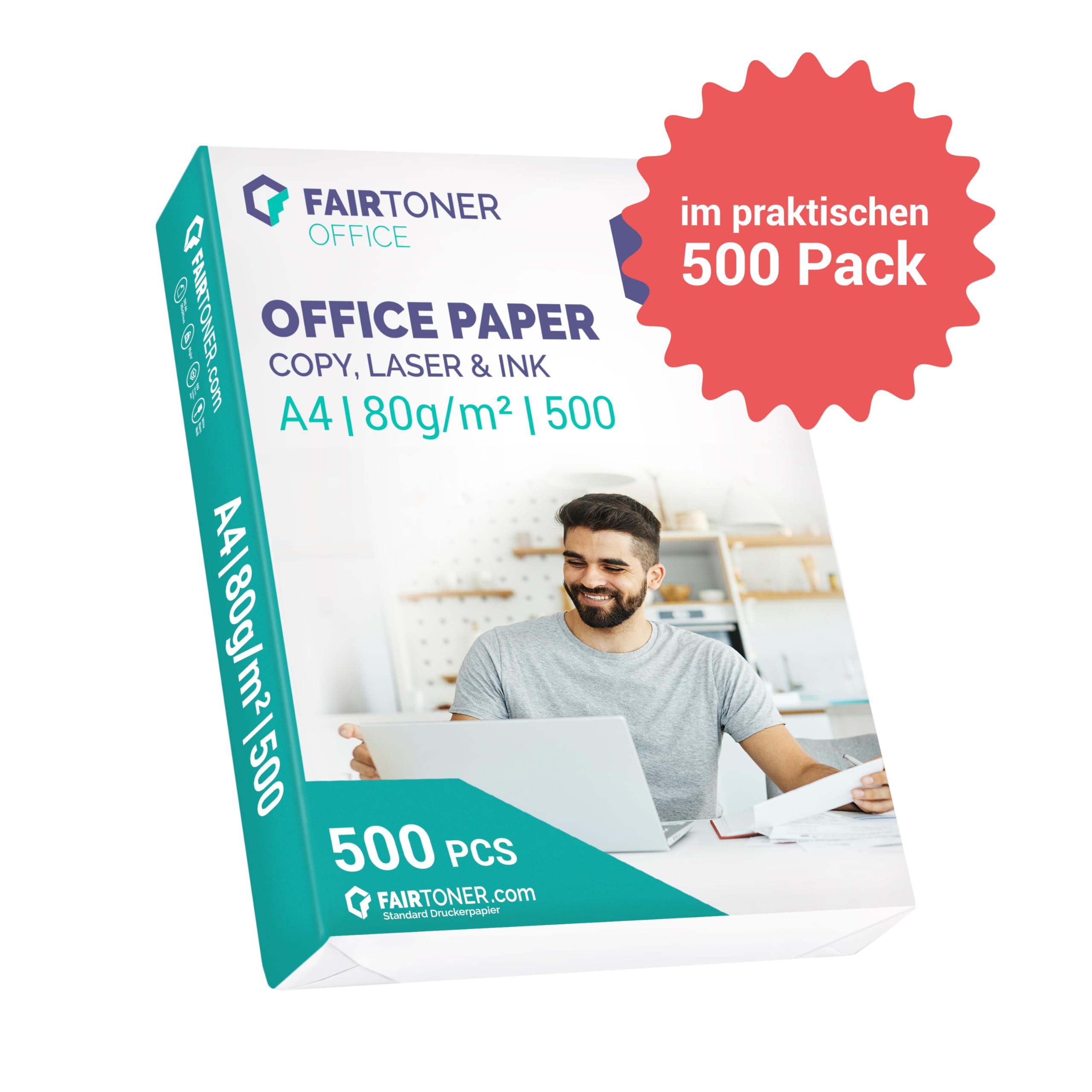 FairToner Office Druckerpapier A4 weiß 80g 5.000 Blatt (10x 500)