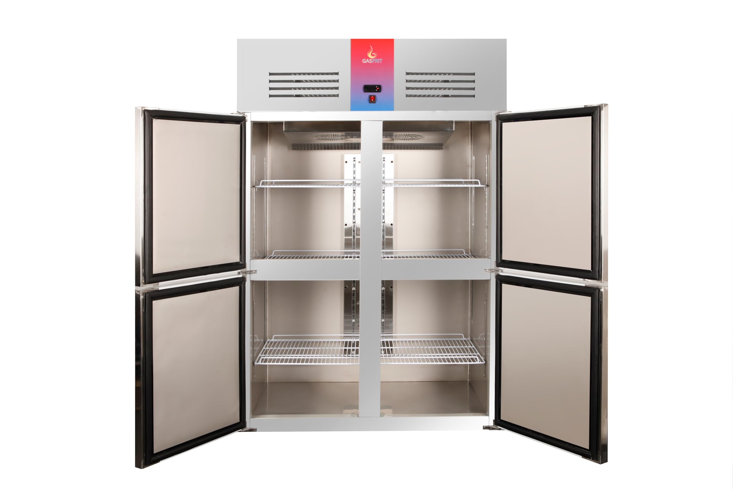 Armario Frigorífico Industrial 2 Puertas y 4 Puertas Acero Inoxidable, 1300L, Refrigeración Ventilada No Frost, +2/+8°C, Tropicalizado Clase C, Frigorífico Profesional Hostelería