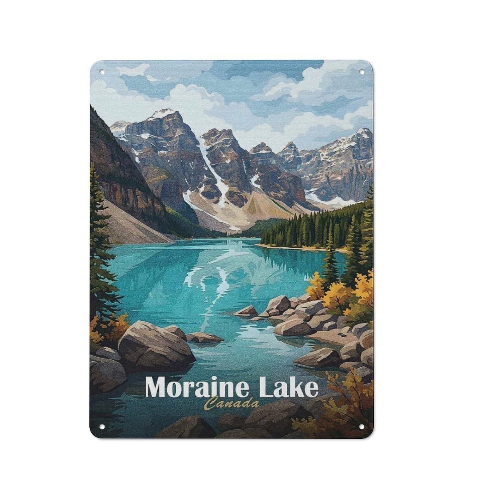Moraine Lake Canada Landscape Art Decorative Tin Plaque 40x30cm, Decorative Novelty Wall Art for Hallway, Home Bar, Garage Or Study