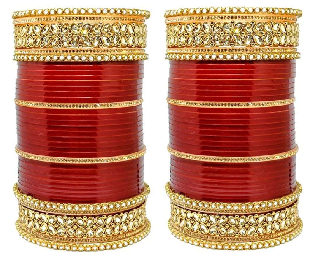 T4 JewelsKundan Designer Gold Plated Maroon Bridal Suhag Dulhan Chuda/Wedding Chura Fashion Bridal Jewelley Set For Women & Girls