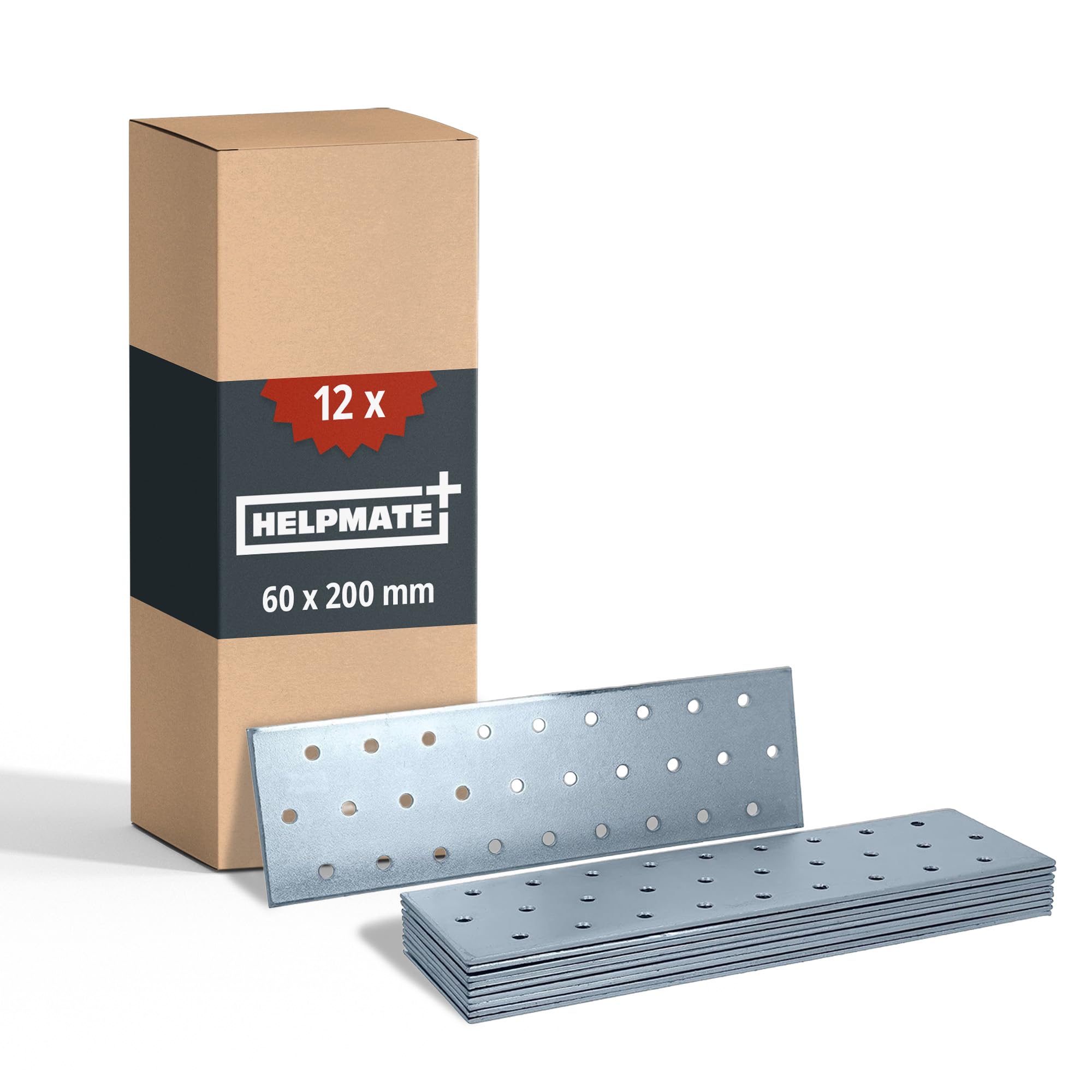 Helpmate Silver – 12 Pieces Of Perforated Plates 60X200 Mm – Flat Connectors Electro-Galvanised & Blue Passivated – Wood Connectors With Excellent Corrosion Protection, Stable & Durable – Easy Assembly