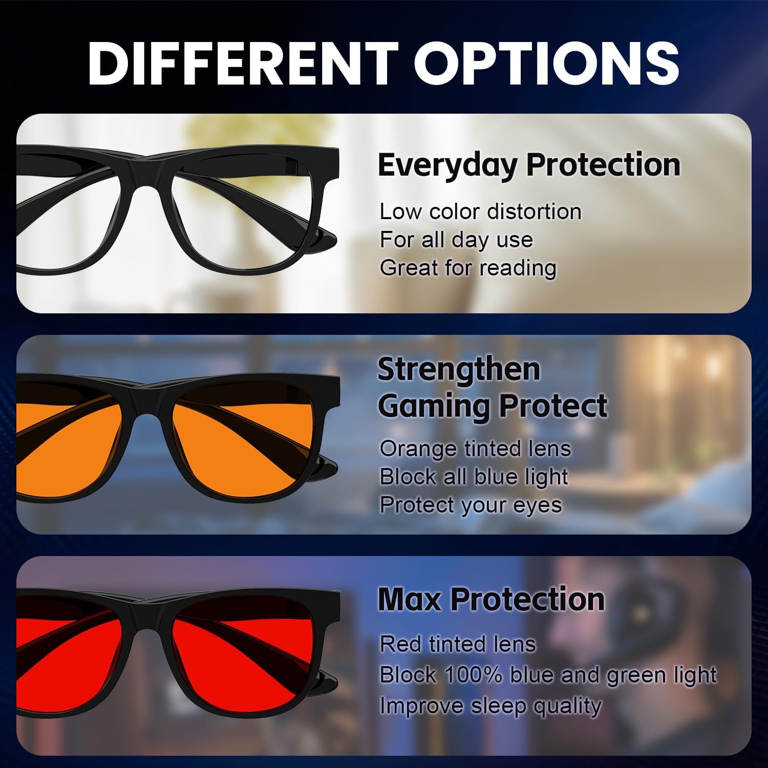 Eyekepper Night Sleep Glasses for Women and Men with Red Lens, Blue and Green Light Blocking Eyeglasses for Optimized Sleep