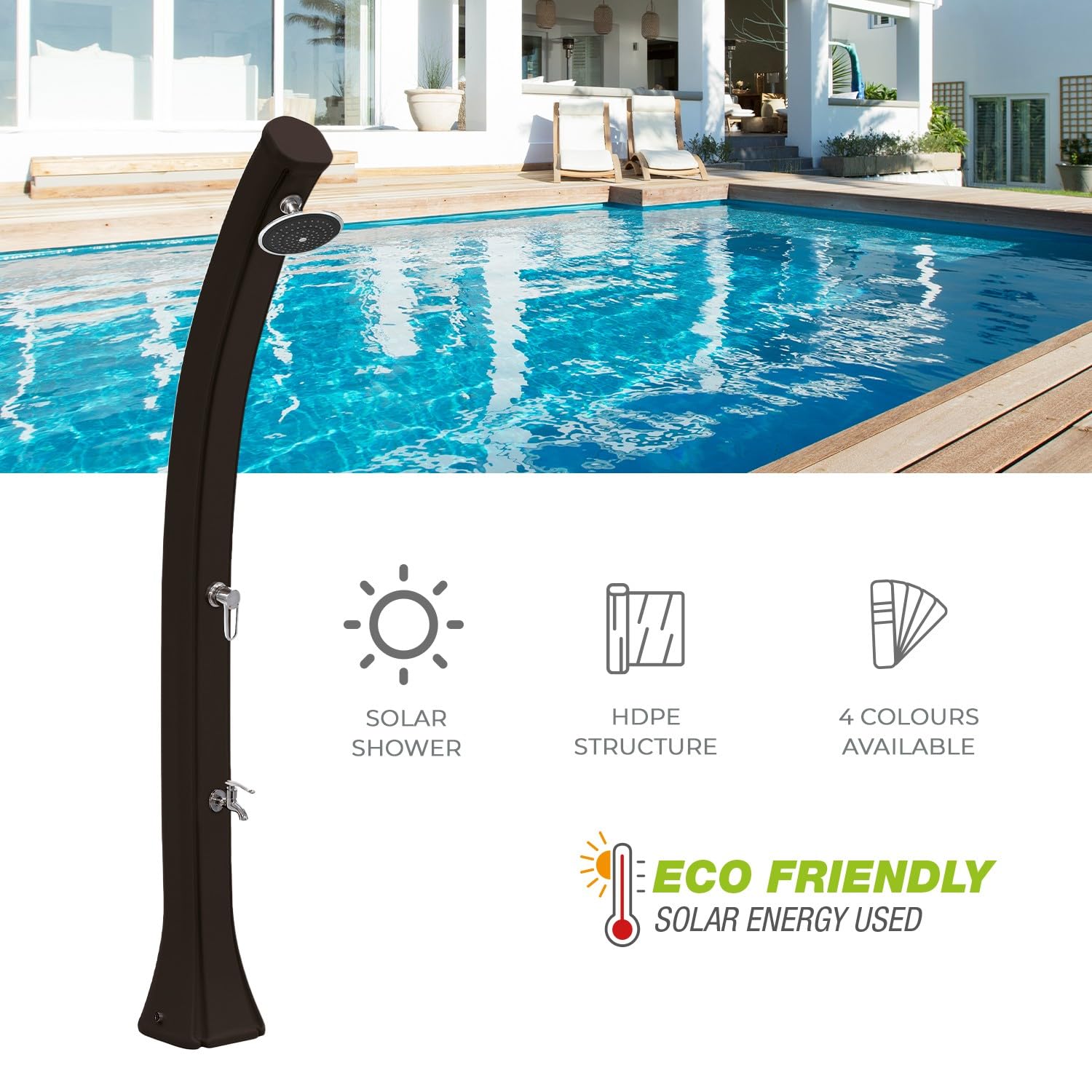 Formidra - Pack Douche Solaire Happy 4x4 44L avec Housse - Anthracite - Douche extérieure Piscine et Jardin - DS-H422NOCOV - 26 x 29 x 229cm