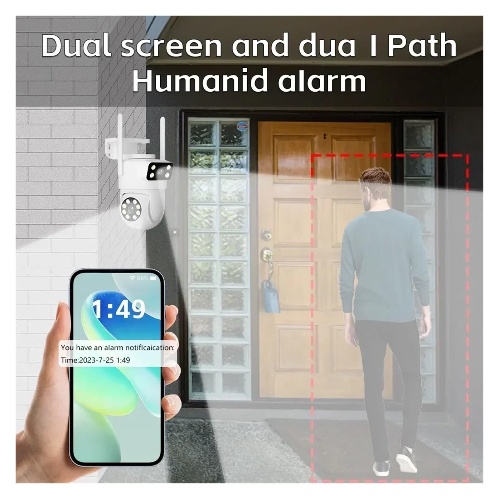 Telecamera Wifi Esterno, Telecamera PTZ a doppia lente 4K 8MP Full HD doppio schermo Ai Human Auto Tracking Telecamera di videosorveglianza di sicurezza esterna da 4MP ,Sicurezza, Antifurto(4MP No SD