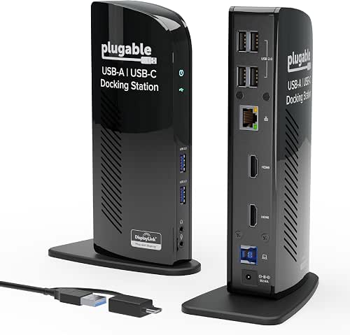 Plugable Universal Laptop Docking Station Dual HDMI Monitor for Windows